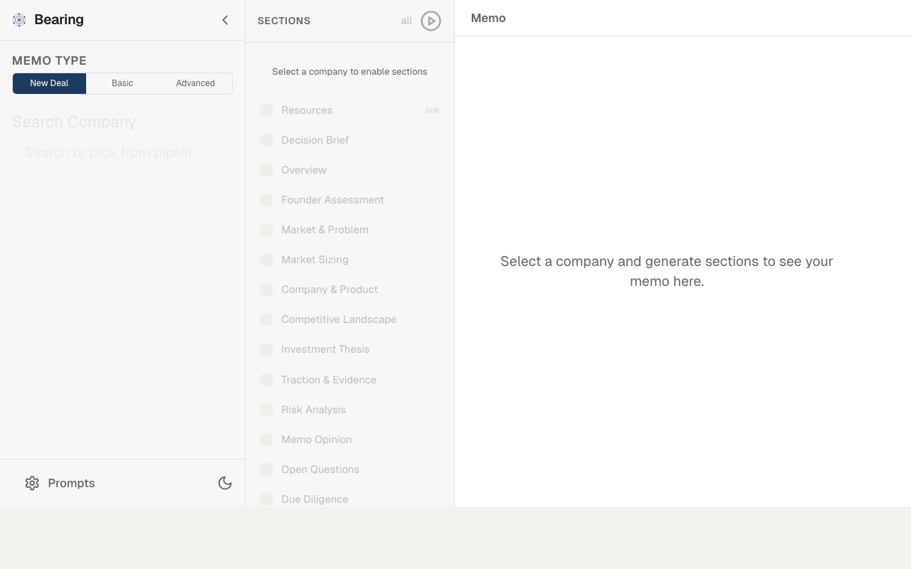 Bearing memo generation